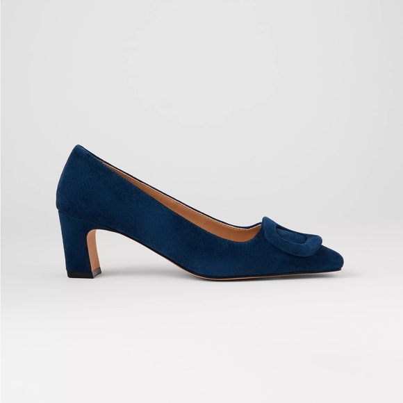 Ann Taylor Suede Buckle Pump Deep Sea Blue Heels Shoes Size 8 - Picture 3 of 10